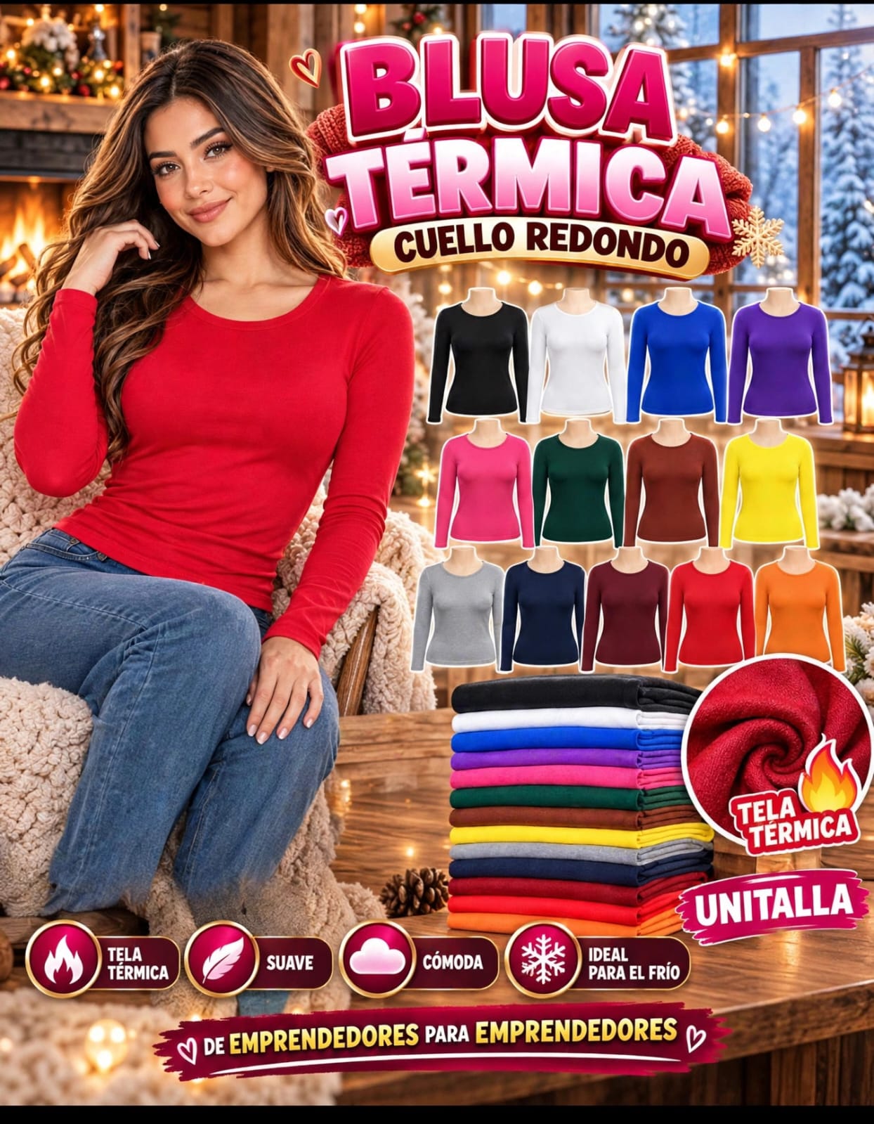 BLUSA TERMICA CUELLO REDONDO UN SOLO COLOR 10PZ