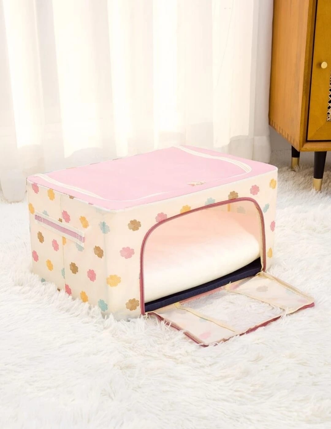 CAJA DE ALMACENAMIENTO PARA BLANCOS TREBOLES ROSA