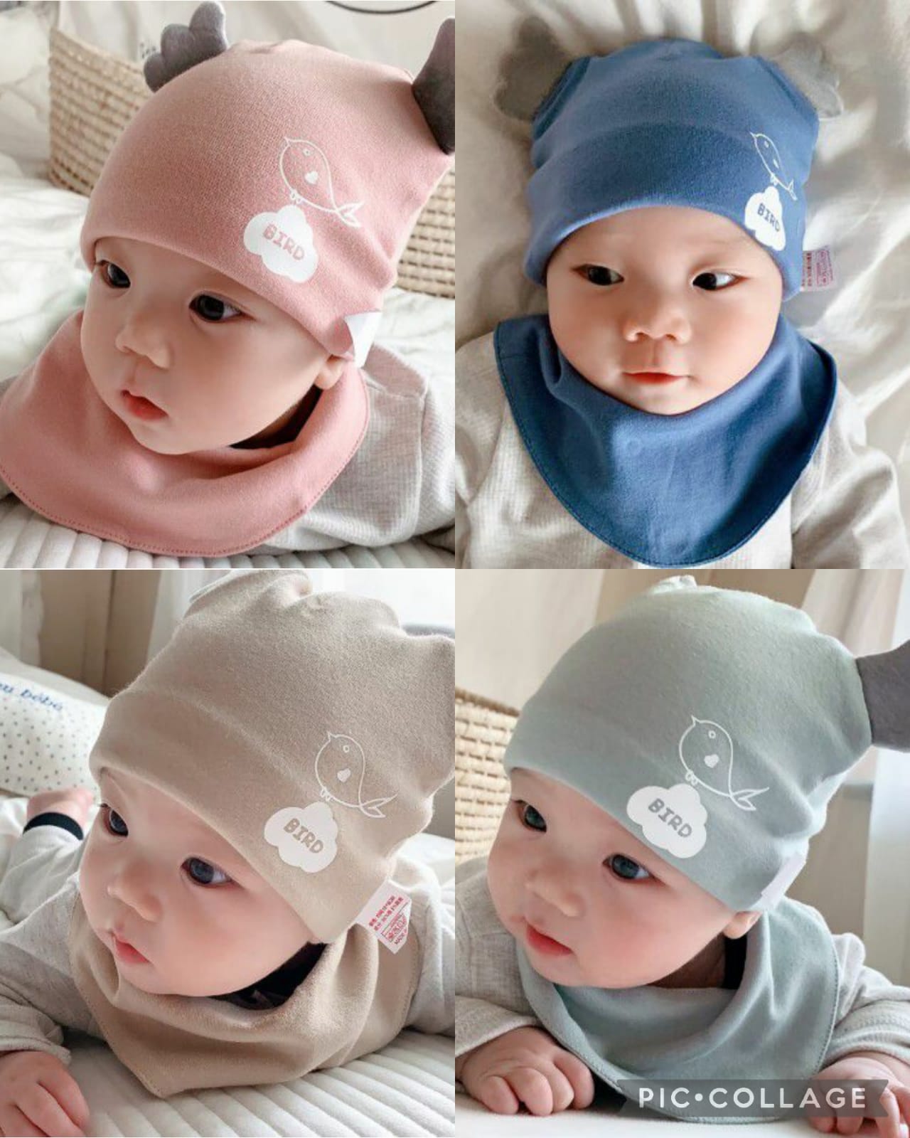 GORRO DE BEBE CON OREJAS DE CIERVO Y BABERO