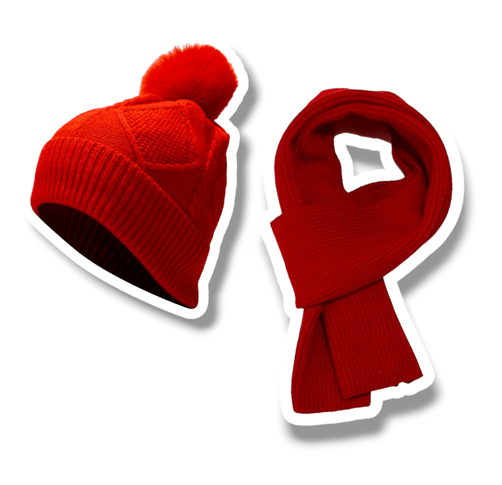 SET DE GORRO CON POMPON Y BUFANDA LARGA ROJO