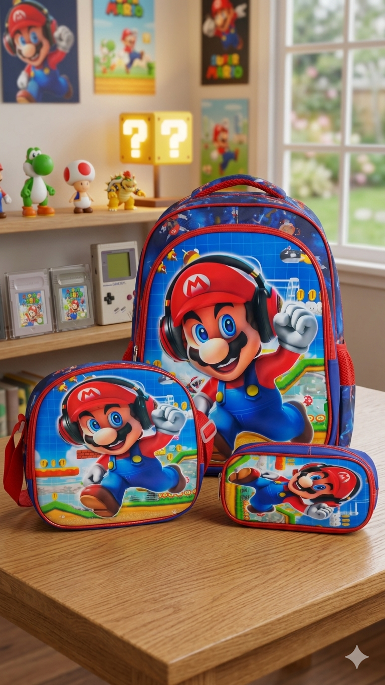 COMBO MOCHILA CON LUZ MARIO BROSS #895