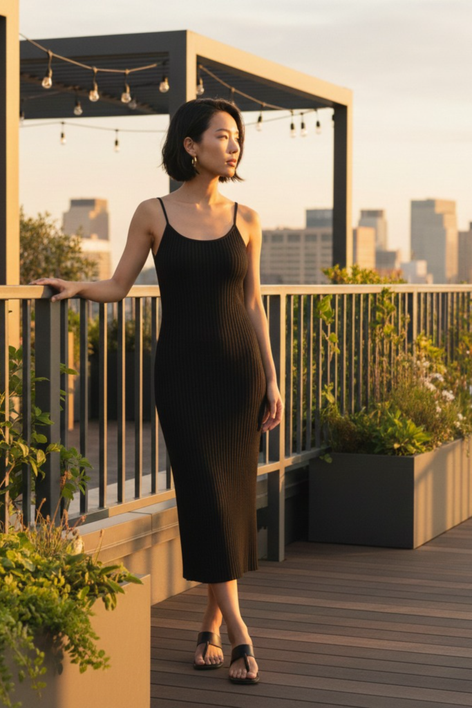 VESTIDO BOMY TIRANTES ACANALADA NEGRO M