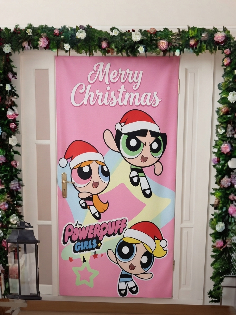 TELON CUBRE PUERTA NAVIDEÑA PERSONAJES CHICAS SUPER P