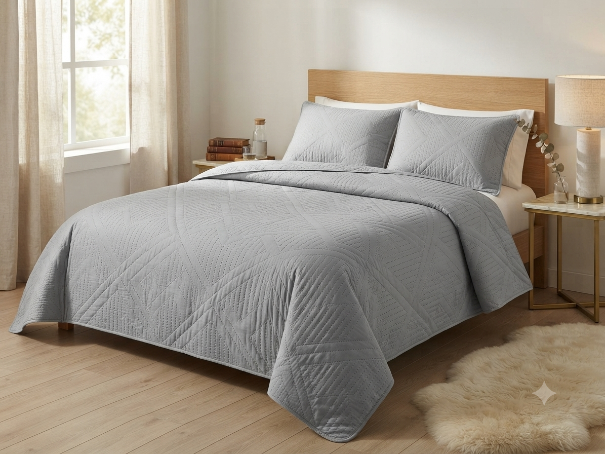 JUEGO DE CAMA 3 PIEZAS TEXTURA GRIS CLARO