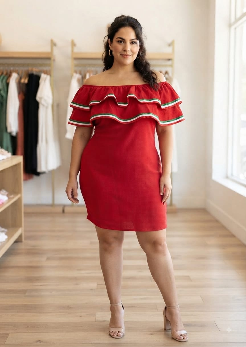 VESTIDO CAMPESINO M/G ROJO