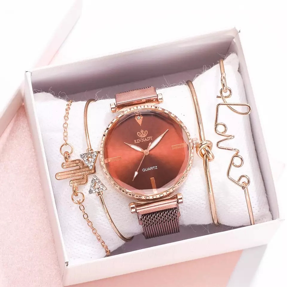 SET RELOJ IMAN CON PULSERA Y CAJA DE REGALO MOD.LOVE BRONCE