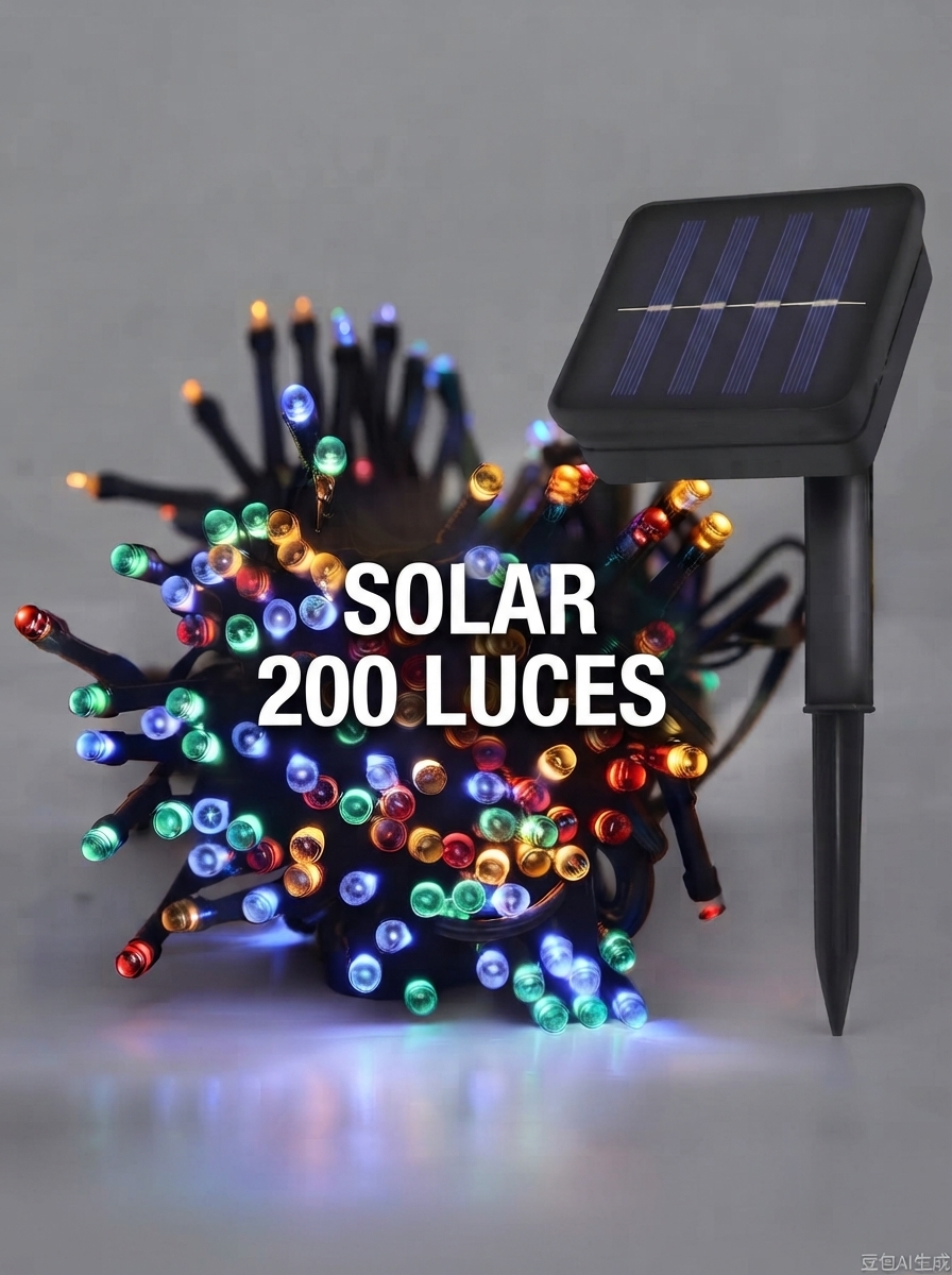 SERIE DE LUZ LED SOLAR 200 LUCES COLORES EXT.VERDE 20M (2660)