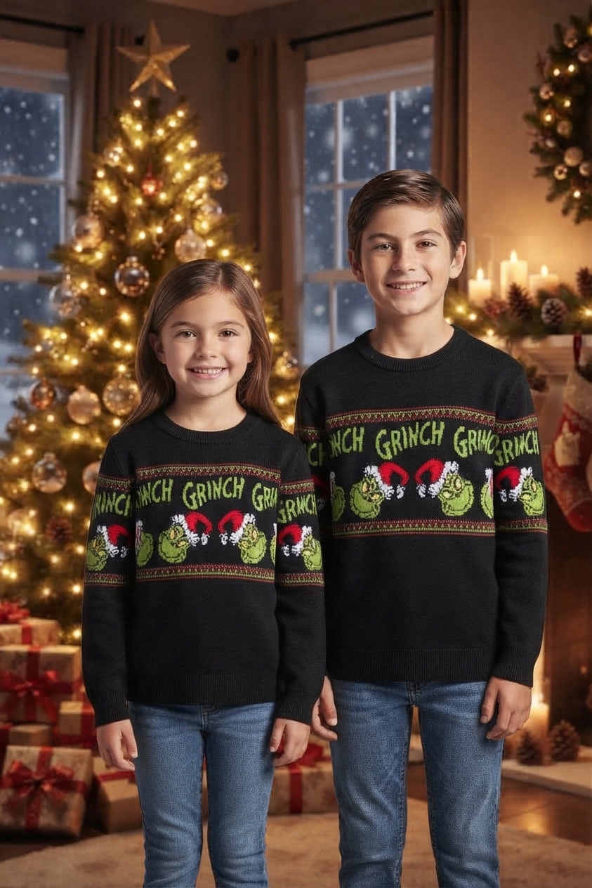 SUETER NAVIDEÑO NIÑOS GRINCH NEGRO 4-6 AÑOS (110)