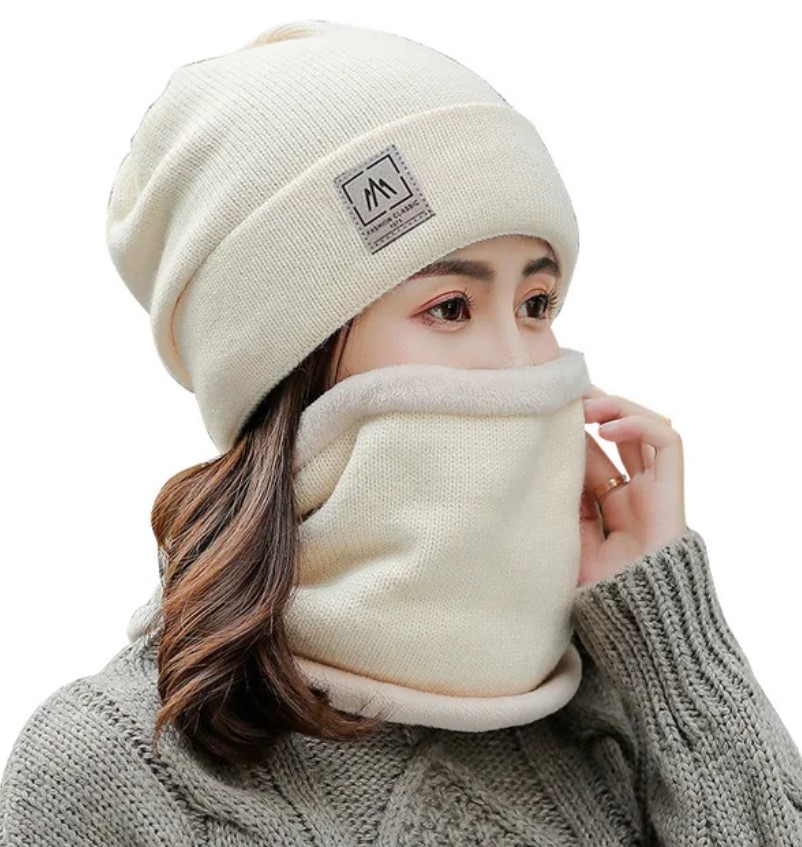 GORRO CON BUFANDA FASHION HUESO