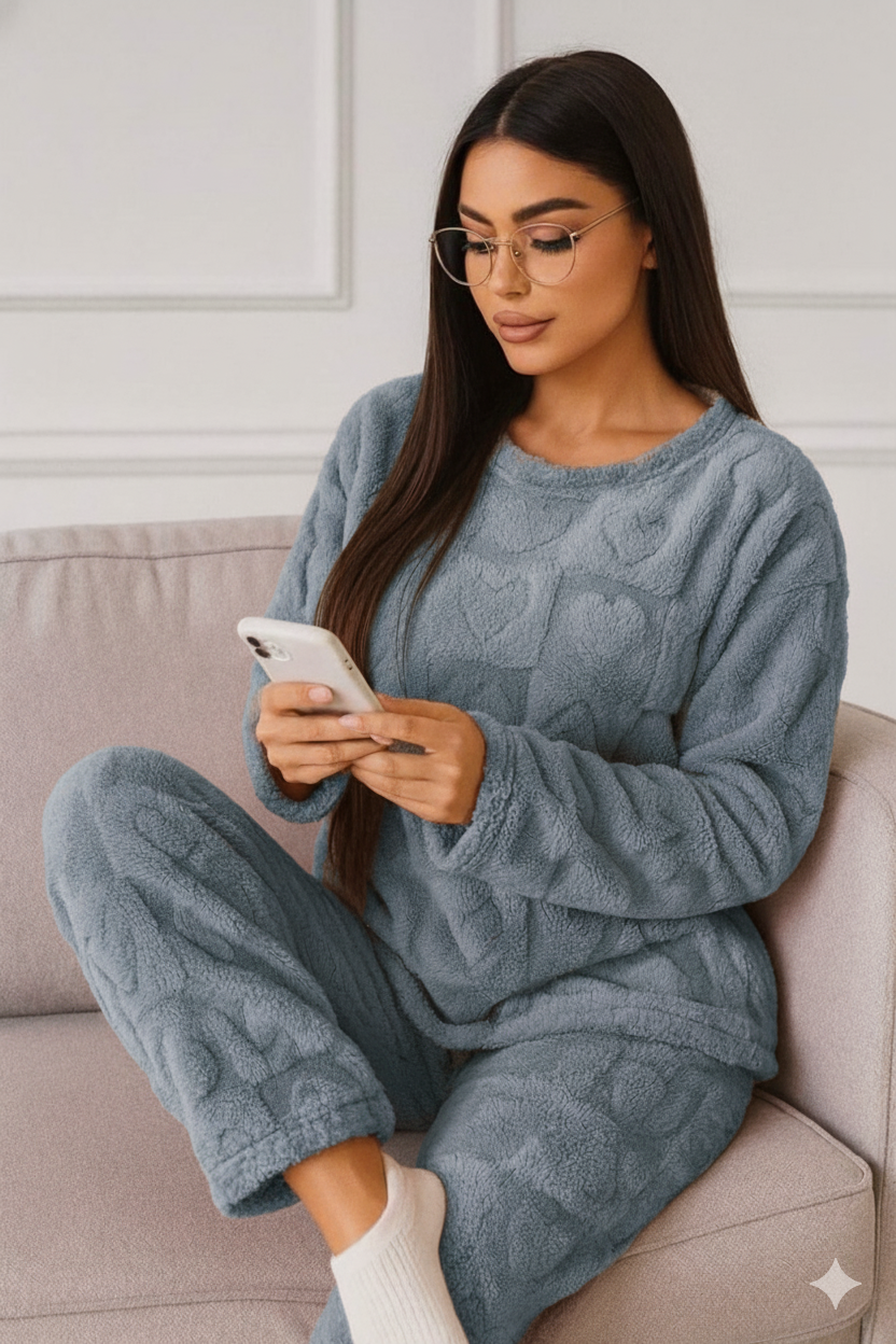 PIJAMA CORAZONES AZUL/GRIS M/L