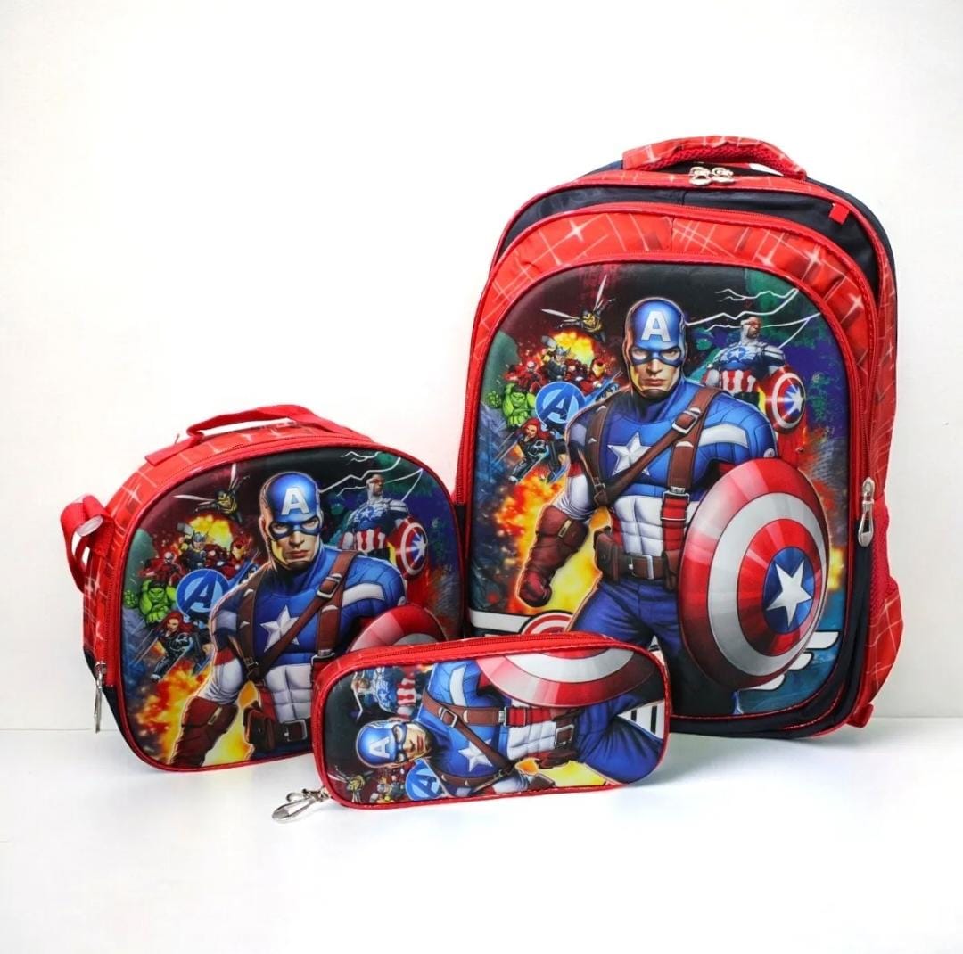 MOCHILA COMBO ESCOLAR CON LUZ CAPITAN AMERICA #244
