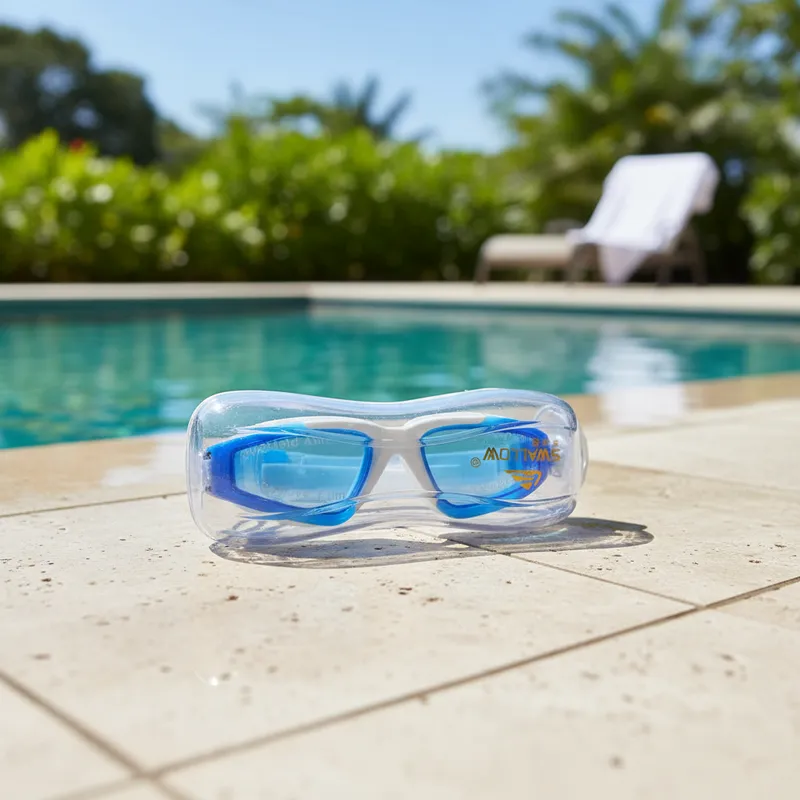 GOOGLES CON ESTUCHE ADULTO AZUL-BLANCO