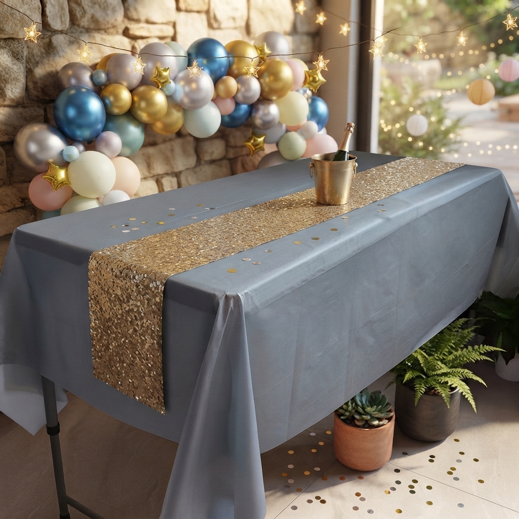 MANTEL DE PLASTICO 137X183CM PLATEADO