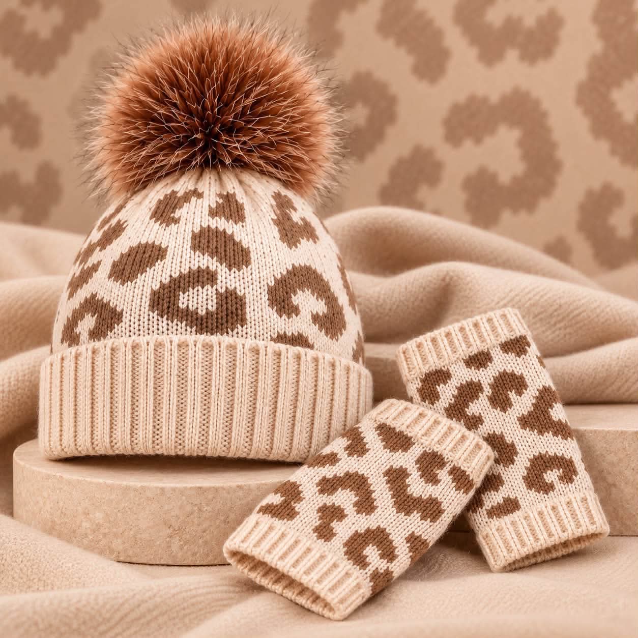 GORRO Y GUANTE LEOPARDO BEIGE