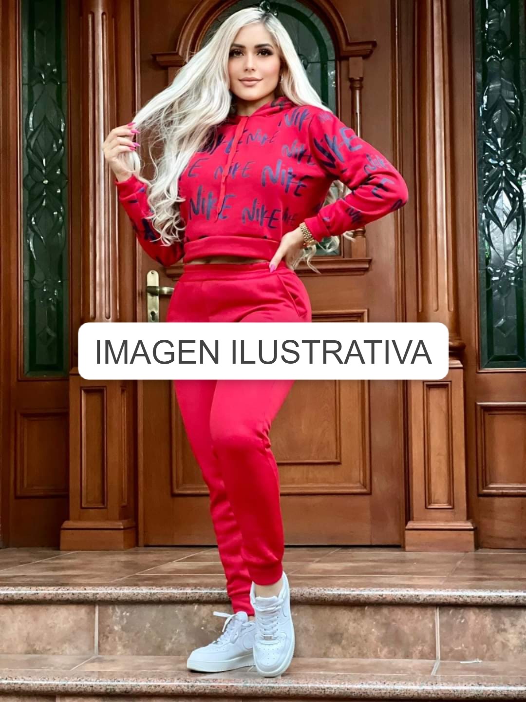 CONJUNTO SUDADERA CORTA NIKE ROJO
