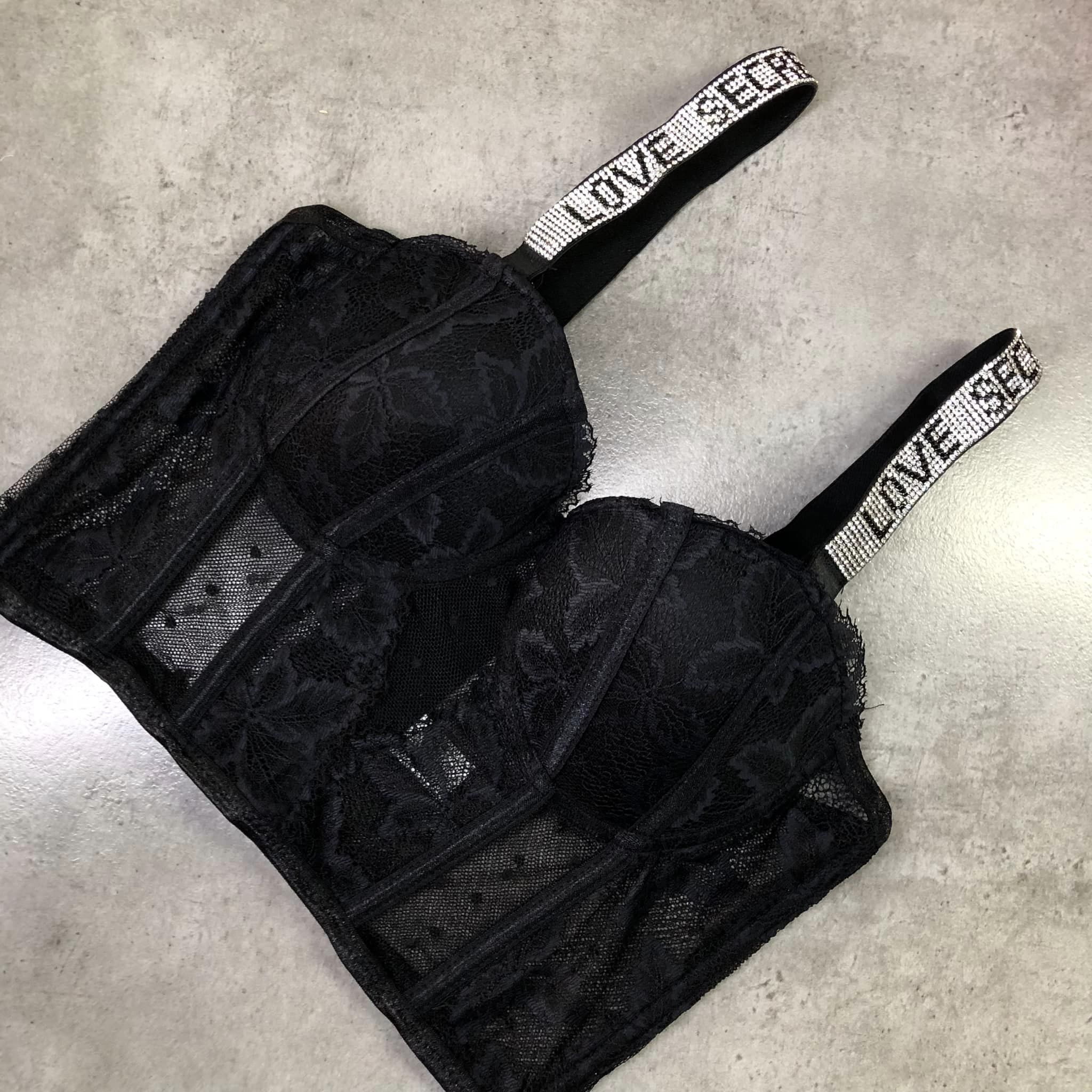 CORSET ENCAJE FLOREADO 613 NEGRO L