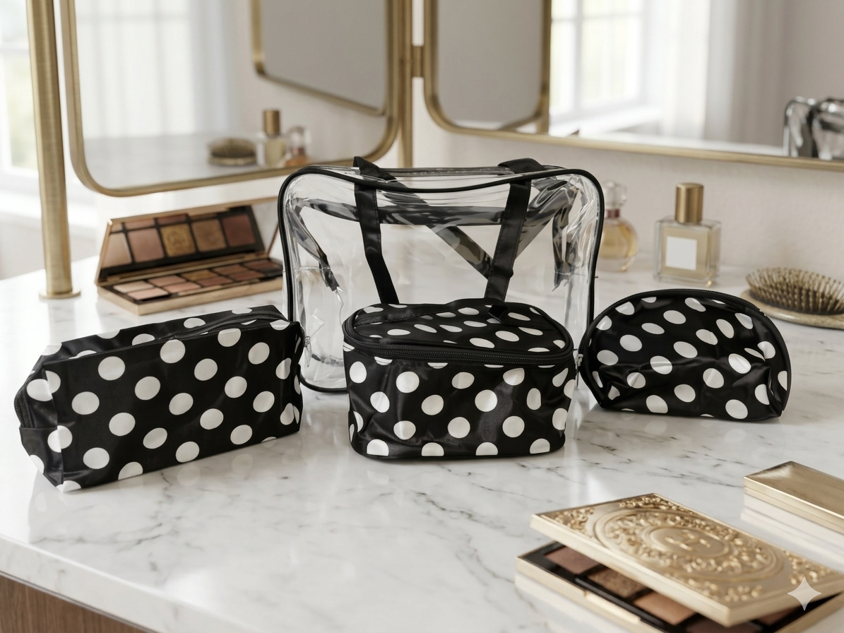 COMBO BOLSA TRANPARENTE BOLITAS NEGRO