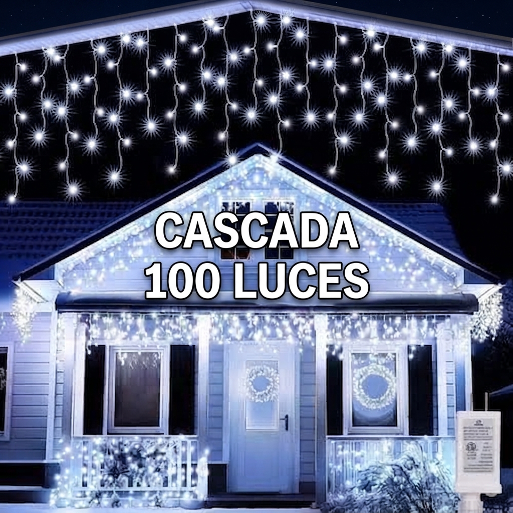 SERIE DE LUZ LED CASCADA 100 LUCES BLANCAS EXT TRANSP(4076)