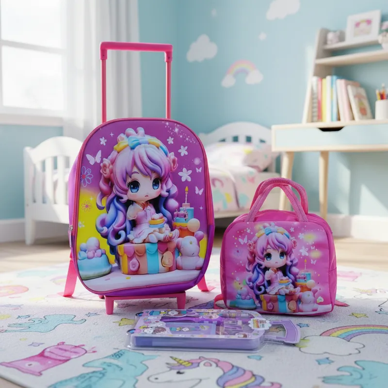 MOCHILA CARRITO CON LONCHERA Y KIT NIÑA NIÑA/PASTEL