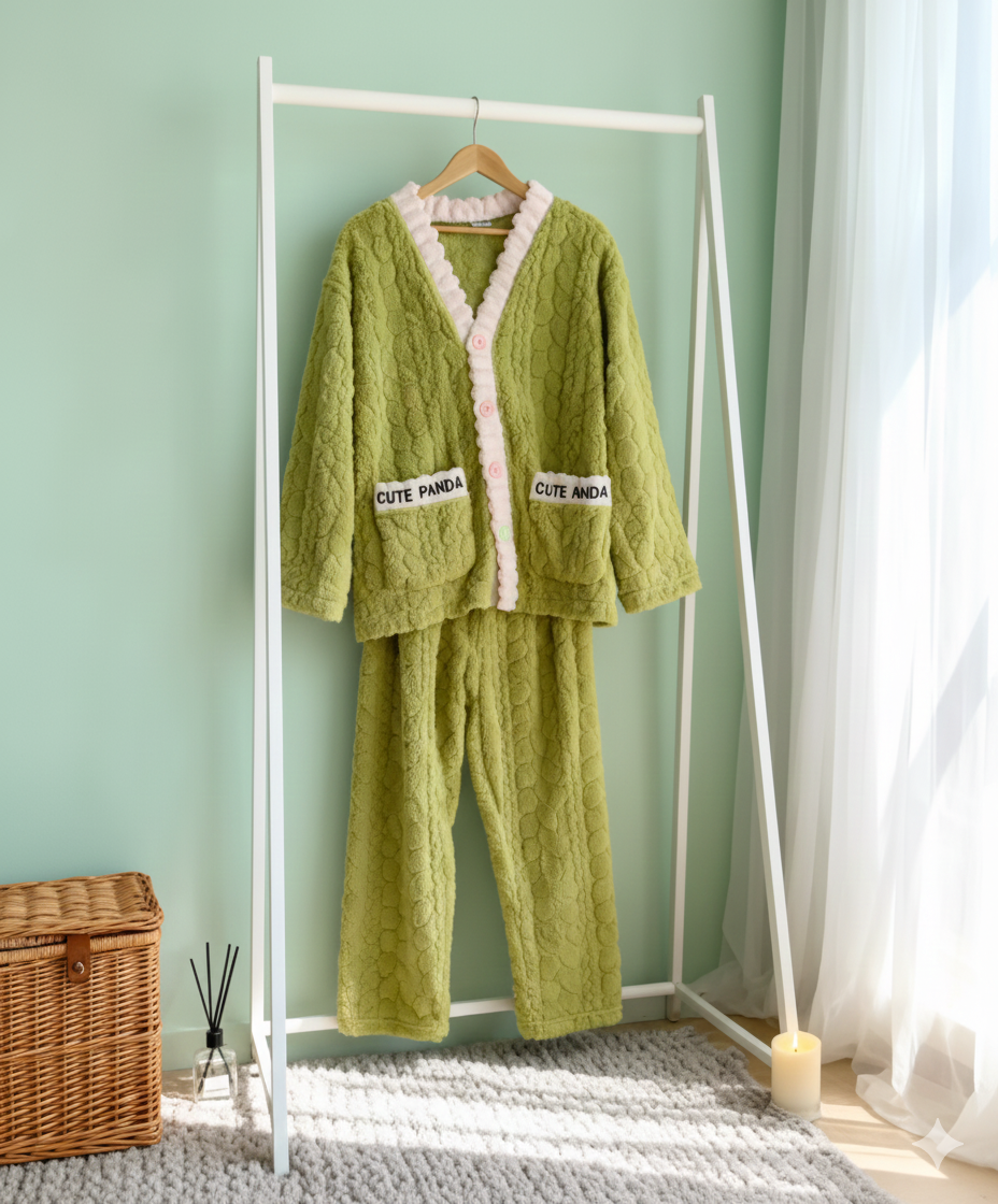 PIJAMA ABORREGADA CUTE PANDA VERDE CLARO XL/XXL