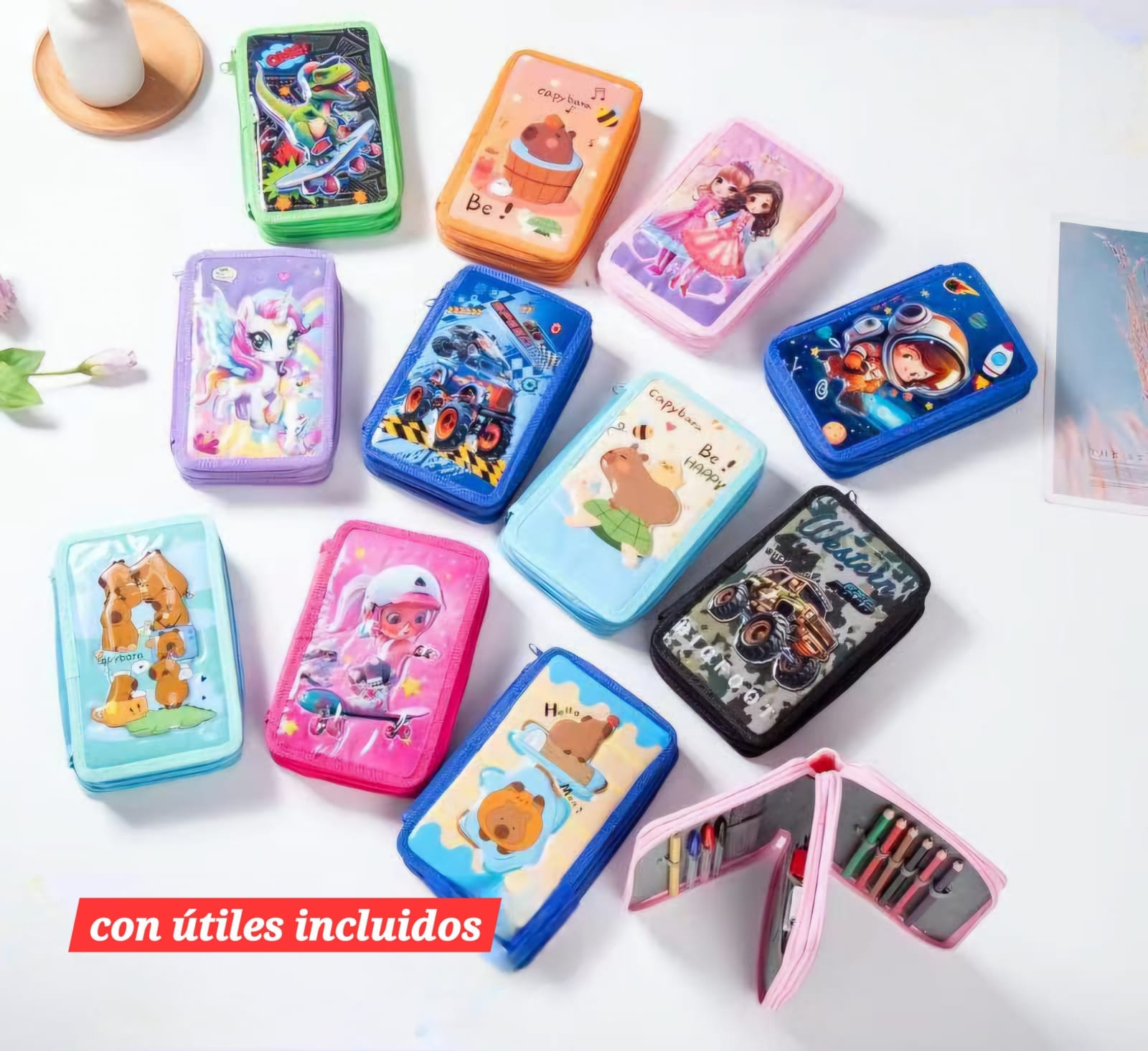 LAPICERA 2 CIERRES CON KIT ESCOLAR DE 21 PIEZAS