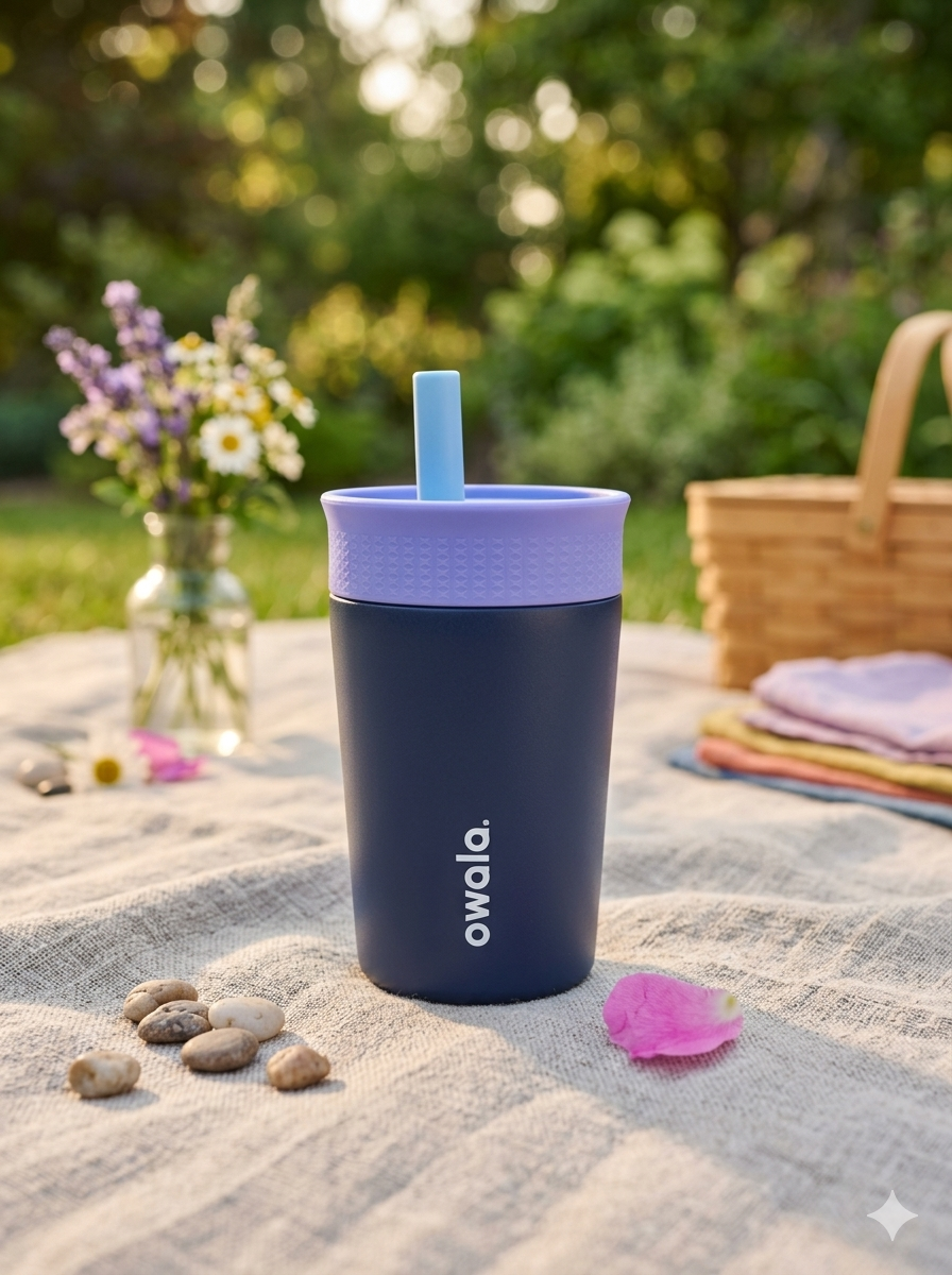 OWALA KIDS CON POPOTE 350ML AZUL M/LILA