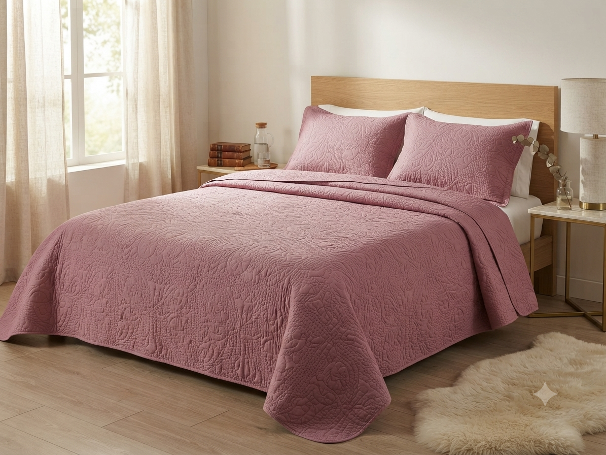 JUEGO DE CAMA 3 PIEZAS TEXTURA ROSA PALO