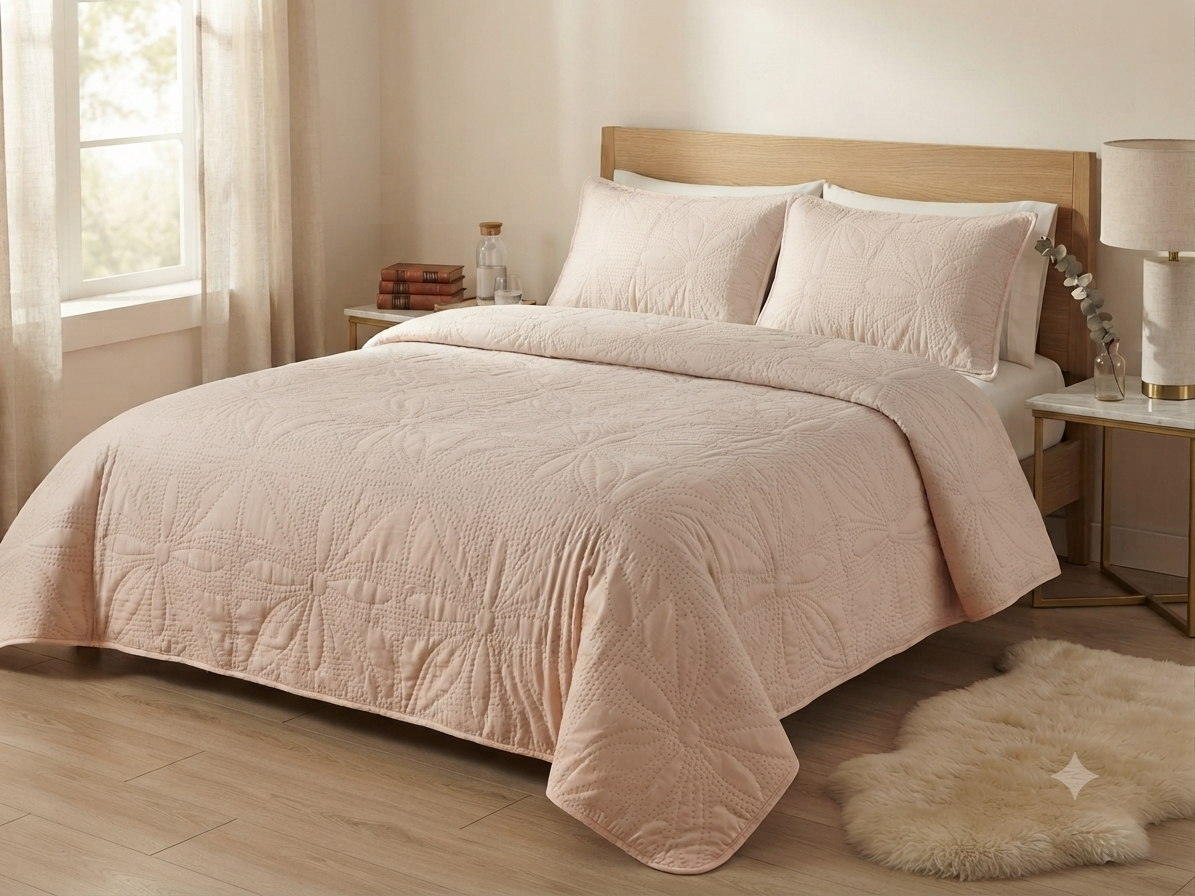 JUEGO DE CAMA 3 PIEZAS TEXTURA ROSA SALMON