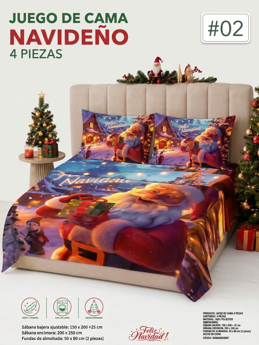 JUEGO DE SABANAS NAVIDEÑO MATRIMONIAL MOD.2