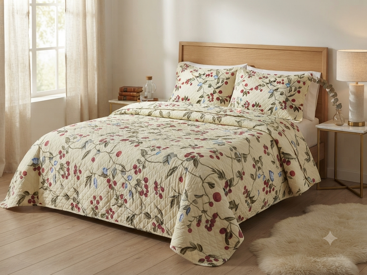 JUEGO DE CAMA 3 PIEZAS DISEÑOS HUESO BOLITAS ROJAS