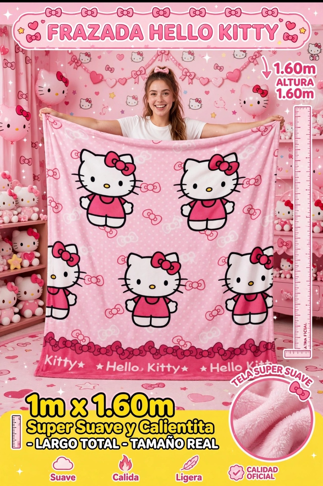 FRAZADA DE PERSONAJES KITTY ROSA