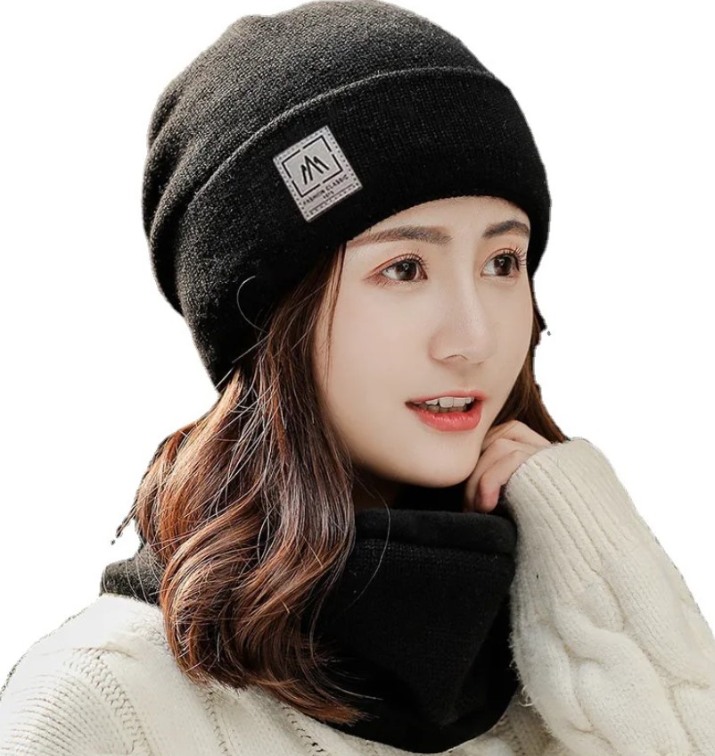 GORRO CON BUFANDA FASHION NEGRO