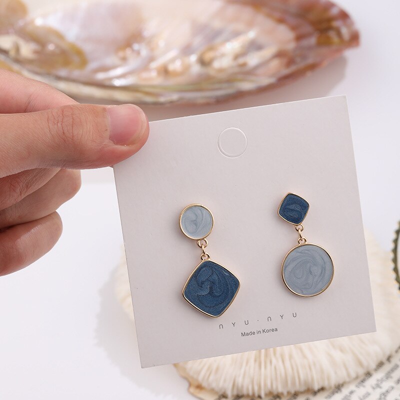 ARETES CIRCULO ROMBO CELESTE AZUL