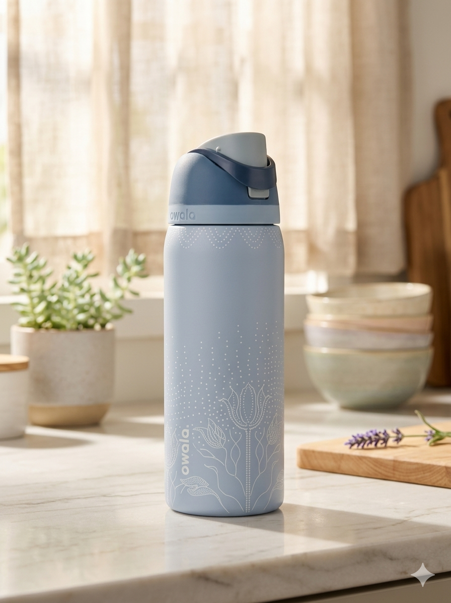 TERMO OWALA 32OZ (945ML) DISEÑOS TEXTURA CELESTE/TULIPANES