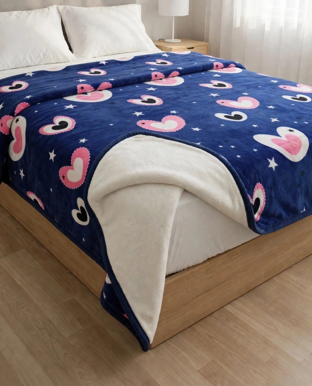COBIJAS DISEÑOS AZUL MARINO CORAZONES